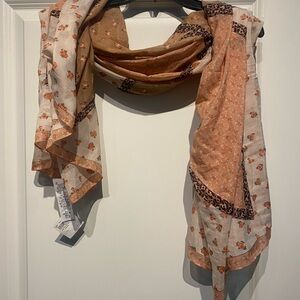 Coach Floral Scarf in Tan and Cream